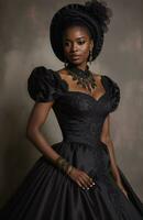 AI generated Beautiful african american woman wearing black dress and jewellery. ai generative. ai generative photo