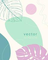 Nature background with shapes and pink monstera, template for flyer poster brochure and empty space for inscription. vector