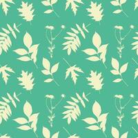 Spring summer pattern in green pastel colors with leaves and chamomile. vector