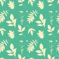 Spring summer pattern in green pastel colors with leaves and chamomile. vector