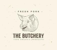 Pig Head 2 - Retro Logo - Visual Identity for shops, store fronts, banners, food brands vector