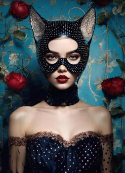 AI generated Fashion shot of a beautiful woman in a carnival mask. ai generative. ai generative photo