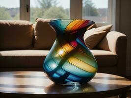 AI generated Colorful vases on a table in a modern living room. ai generative photo