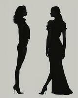 AI generated Silhouette of three women in black and white dresses, studio shot. ai generative photo