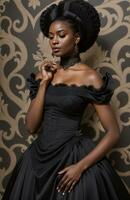 AI generated Beautiful african american woman wearing black dress and jewellery. ai generative. ai generative photo