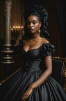 AI generated Beautiful african american woman wearing black dress and jewellery. ai generative. ai generative photo