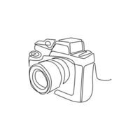 Camera continuous one line art outline drawing isolated on white background vector and illustration