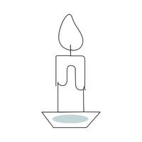 Candle continuous one line art Vector illustration holiday candlestick burning fire and melting vector graphics drawing