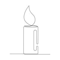 Candle continuous one line art Vector illustration holiday candlestick burning fire and melting vector graphics drawing