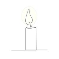 Candle continuous one line art Vector illustration holiday candlestick burning fire and melting vector graphics drawing