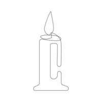 Candle continuous one line art Vector illustration holiday candlestick burning fire and melting vector graphics drawing