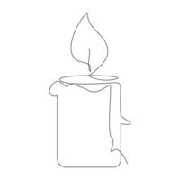 Candle continuous one line art Vector illustration holiday candlestick burning fire and melting vector graphics drawing