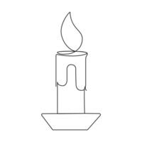 Candle continuous one line art Vector illustration holiday candlestick burning fire and melting vector graphics drawing