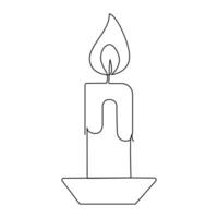 Candle continuous one line art Vector illustration holiday candlestick burning fire and melting vector graphics drawing