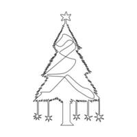 Christmas tree in continuous single line art outline easy drawing Vector illustration and minimalist design