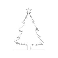 Christmas tree in continuous single line art outline easy drawing Vector illustration and minimalist design