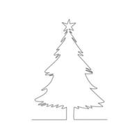 Christmas tree in continuous single line art outline easy drawing Vector illustration and minimalist design