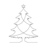 Christmas tree in continuous single line art outline easy drawing Vector illustration and minimalist design