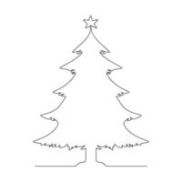 Christmas tree in continuous single line art outline easy drawing Vector illustration and minimalist design