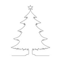 Christmas tree in continuous single line art outline easy drawing Vector illustration and minimalist design