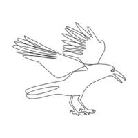 Crow bird continuous single line art outline drawing of minimalism Vector illustration design on white background