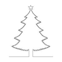 Christmas tree in continuous single line art outline easy drawing Vector illustration and minimalist design