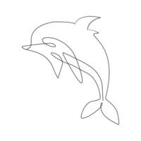 Dolphin jumping continuous single line art drawing on white background pro vector illustration