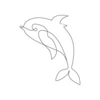 Dolphin jumping continuous single line art drawing on white background pro vector illustration