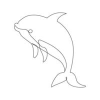 Dolphin jumping continuous single line art drawing on white background pro vector illustration