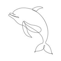 Dolphin jumping continuous single line art drawing on white background pro vector illustration