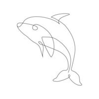 Dolphin jumping continuous single line art drawing on white background pro vector illustration