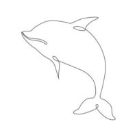 Dolphin jumping continuous single line art drawing on white background pro vector illustration