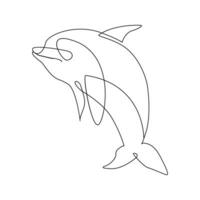 Dolphin jumping continuous single line art drawing on white background pro vector illustration