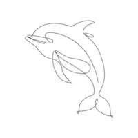 Dolphin jumping continuous single line art drawing on white background pro vector illustration