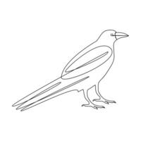 Crow bird continuous single line art outline drawing of minimalism Vector illustration design on white background