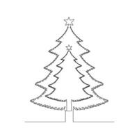 Christmas tree in continuous single line art outline easy drawing Vector illustration and minimalist design