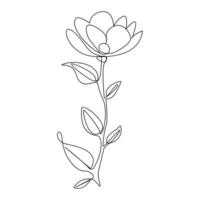 Vector flower in one line art drawing isolated on white background minimalist