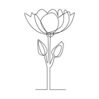 Vector flower in one line art drawing isolated on white background minimalist