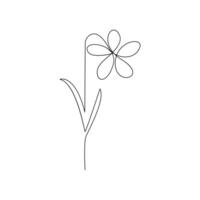 Vector flower in one line art drawing isolated on white background minimalist