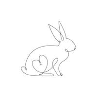 Rabbit animal one line drawing art outline pro vector illustration and minimalistic