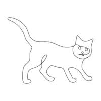 Cat continuous one line art outline Vector illustration simple animal drawing