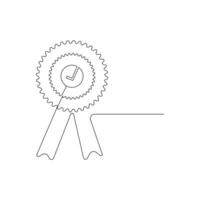 Vector One continuous line drawing of winner award badge isolated on white background