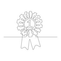 Vector award badge with tick in one continuous line drawing concept of Premium quality product.