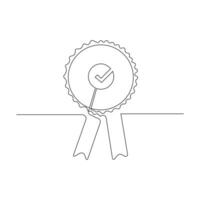 Vector One continuous line drawing of winner award badge isolated on white background