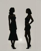 AI generated Silhouette of three women in black and white dresses, studio shot. ai generative photo