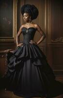 AI generated Beautiful african american woman wearing black dress and jewellery. ai generative. ai generative photo