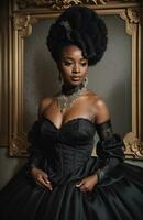 AI generated Beautiful african american woman wearing black dress and jewellery. ai generative. ai generative photo