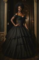 AI generated Beautiful african american woman wearing black dress and jewellery. ai generative. ai generative photo