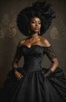 AI generated Beautiful african american woman wearing black dress and jewellery. ai generative. ai generative photo