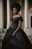 AI generated Beautiful african american woman wearing black dress and jewellery. ai generative. ai generative photo